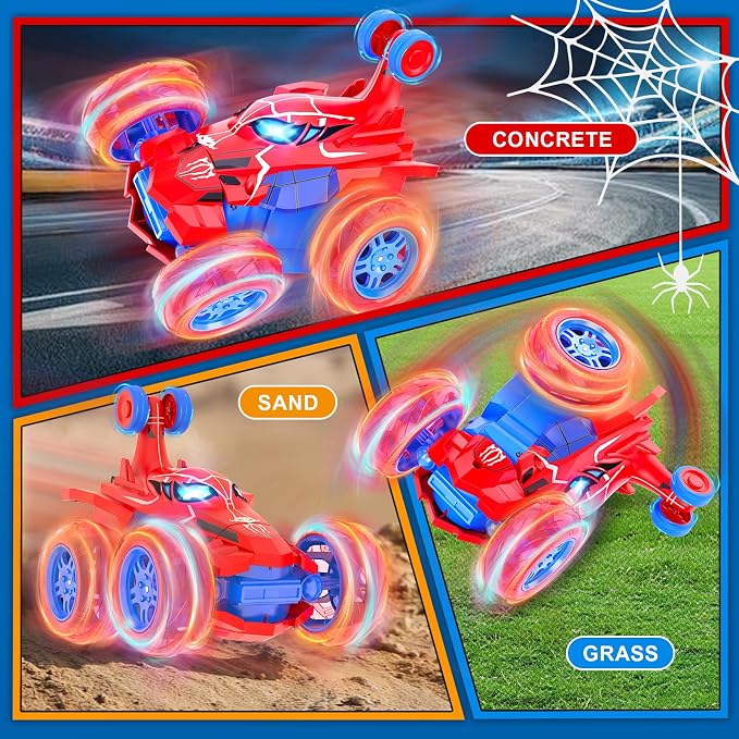 Remote Control Car for Boys - 360° Rotates and Flips 4WD Remote RC Stunt Cars for Kids, 2.4GHz RC Car with LED Lights, Easter Birthday Gift for Boy 3 4 5 6 7 8 9 13 Year Old