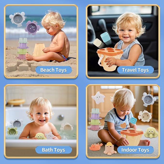 BYFWH Stacking Toy for Toddler 1-3, Baby Shape Sorter Nesting Cup for Infant 12-18 Month, 4 in 1 Monstessori Learning Toys for Sand & Bath, Birthday Gift for Girls Boys 1 2 3