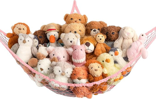 Stuffed Animal Storage Hammock Net Corner - Large Toy Hammock Net for Stuffed Animals Room Decor - Cute Stuff Animal Organizer Holder for Plush Plushie - Kids Baby Nursery Wall Bedroom Home Decor