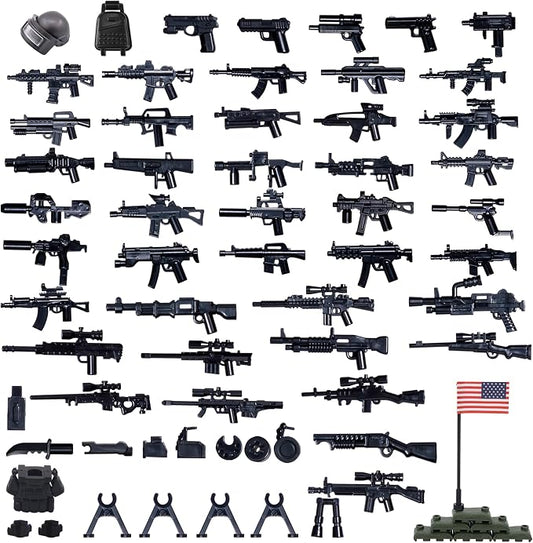 U.S. Second Edition Military Weapons Pack, Military Toy Gun Set for Classic Building Blocks, 50+ Pieces WW2 Army Accessory Combination, Compatible with Major Brands
