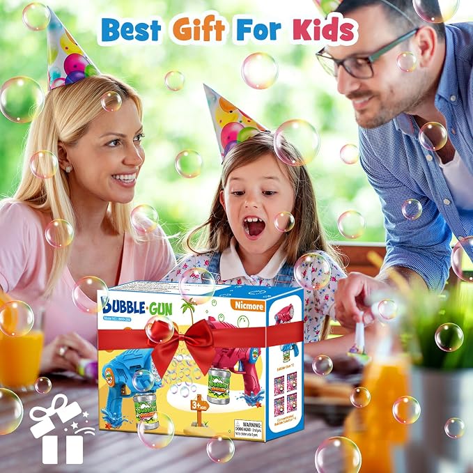 Bubble Gun Mchaine Toys for Kids: Automatic Bubble Blaster with 2 Bottles Refill Solution - Bubble Maker for 3-8 Year Old Boy Girl Kids, Outdoor Toys for Easter Birthday Wedding Party Gift (Blue, Red)