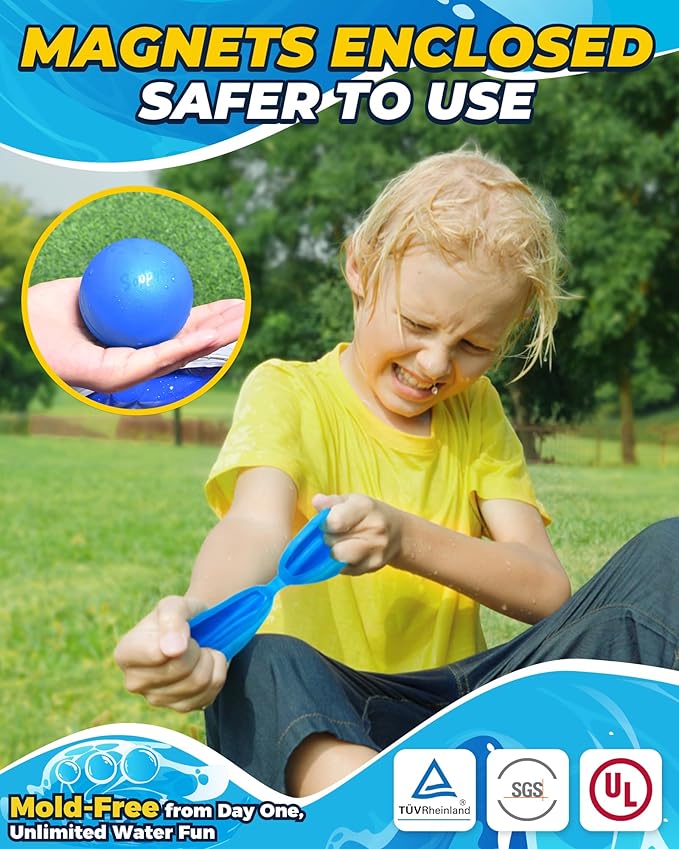 Reusable Water Balloons 16PCS - Quick Fill Water Balls Toys For Toddler Age 4-8 - Refillable Magnetic Self-Sealing Water balloons For Summer Party Pool Outdoor Beach Toys