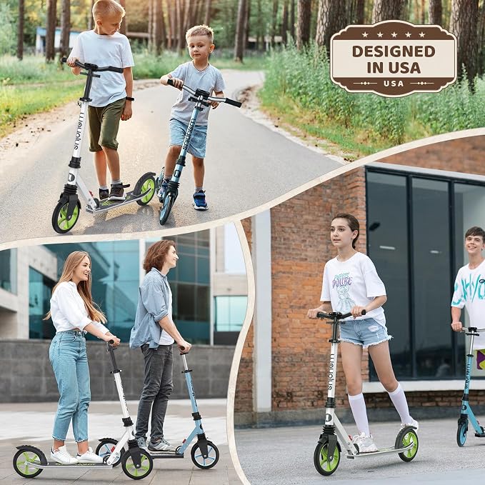 WAYPLUS KS1 Kick Scooter for Ages 6+,Kid, Teens & Adults. Max Load 240 LBS. Foldable, Lightweight, 8IN Big Wheels for Kids, Teen and Adults, 4 Adjustable Levels. Bearing ABEC9 FED Fitness