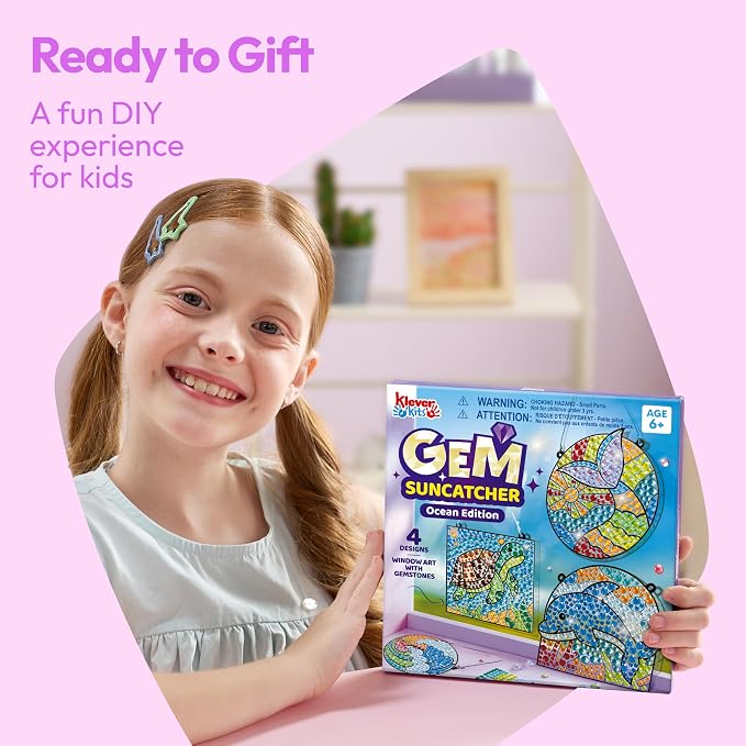 Klever Kits Diamond Art Kits for Kids, 4PCS Gem Painting Kit, Window Art Suncatchers Mosaic Kits Crafts for Girls Boy Birthday Gifts Toys Age 6+