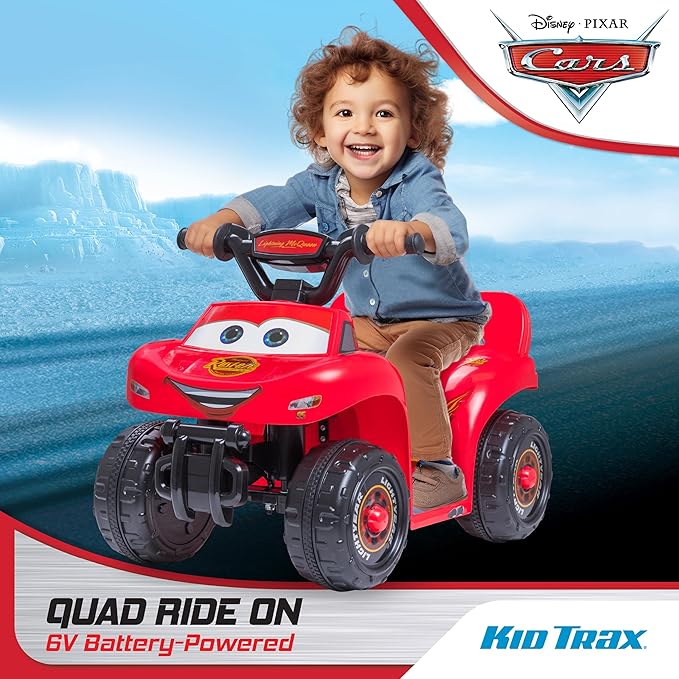 Kid Trax Toddler Disney Cars Quad Ride On Toy, Kids 1.5-3 Years Old, 6 Volt Battery and Charger Included, Max Weight 45 lbs, Lightning McQueen Red