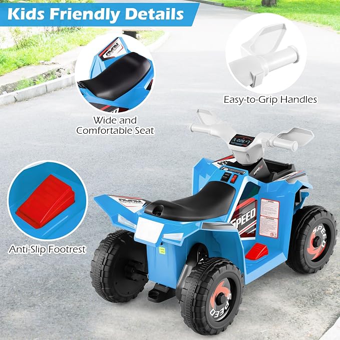 OLAKIDS 6V Kids ATV with Removable Trailer, Forward Backward Function, Widened & Wear-Resistant Wheels, Ride On Toy for Toddlers (Blue)