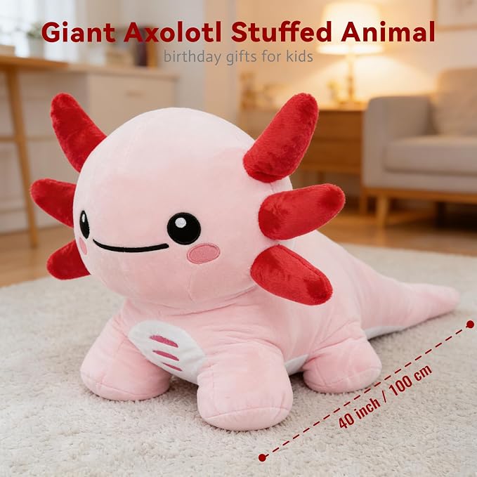 Giant Axolotl Stuffed Animal, Big Axolotl Plush, Large Plush Toy for Girl Boy, Birthday Valentine's Gifts for Girlfriend, Kids, Toddler, Age 3-8, Pink