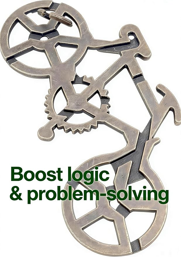 Metal Brain Teaser Puzzle - Interlocking Bicycle Challenge Toy for Kids & Adults