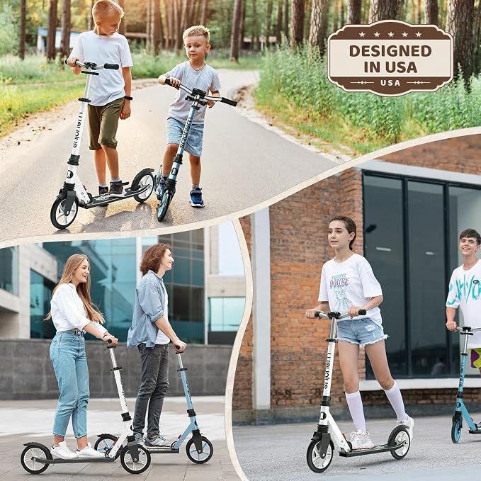 WAYPLUS KS1 Kick Scooter for Ages 6+,Kid, Teens & Adults. Max Load 240 LBS. Foldable, Lightweight, 8IN Big Wheels for Kids, Teen and Adults, 4 Adjustable Levels. Bearing ABEC9 FED Fitness