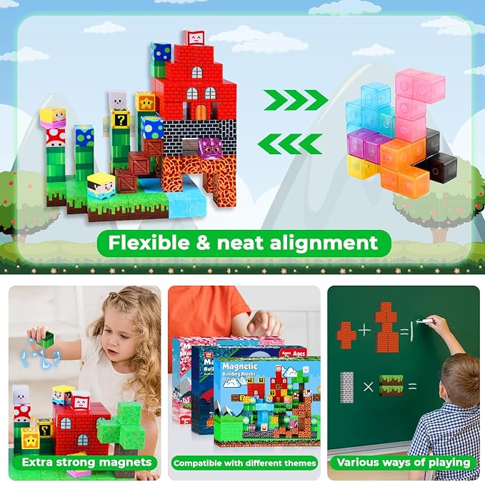 GraceDuck Magnetic Blocks - 150 PCS Build Adventure Game Castle - Magnetic Toys for Montessori Toddler Christmas Birthday Gifts - STEM Sensory Toys for 3 4 5 6 7 8 9 10 Year Old Boys & Girls