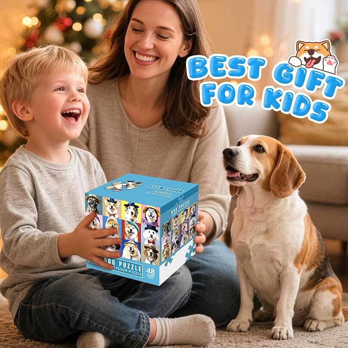 Jumbo Floor Puzzle for Kids,48 Piece Funny Dog Jigsaw Puzzles,Learning Educational Toys for Toddlers Ages 3-5,Puppy Theme Puzzles Children Gift for Boy Girl Ages 4-8