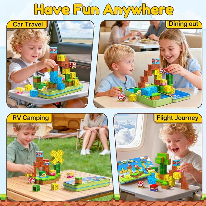 KAEILORU Magnetic Blocks Travel Toys for Kids Ages 4-8, 35 PCS Magnetic Cubes STEM Learning Set with Portable Iron Storage Box Construction Learning Toys for Toddlers Ages 3-5