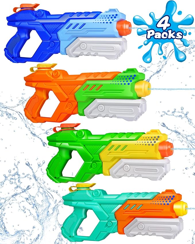 Quanquer 600cc Water Guns for Kids & Adults - 4 Pack Super Squirt Blasters Soaker with Long Range, High Capacity Pump Action, Summer Swimming Beach Outdoor Water Fighting Play Pool Toys for Boys Girls