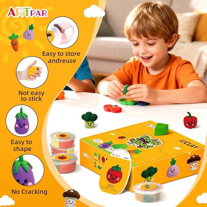 ARTPAR Air Dry Clay Kit for Kids - Vegetable Modeling Magic Clay Set, Soft & Non-Sticky with Tools & Tutorials, DIY Classroom Art Activities,School Crafts & Party Favors Birthday Festive Gifts