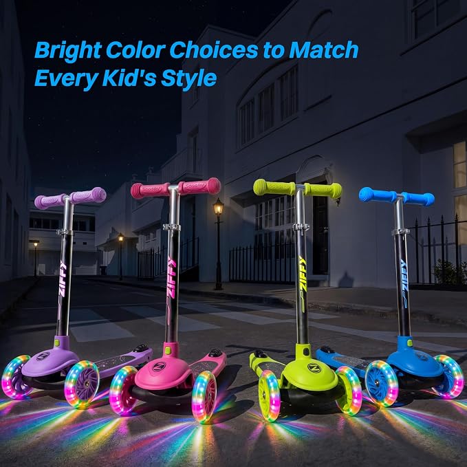 JOVA ZIFFY Multicolor 3 Wheel Scooter for Kids 3-5, Toddler Kick Scooters with LED Light-Up Wheels for Boys and Girls, 5 Adjustable Height and Lean-to-Steer Design, Support up to 110 lbs