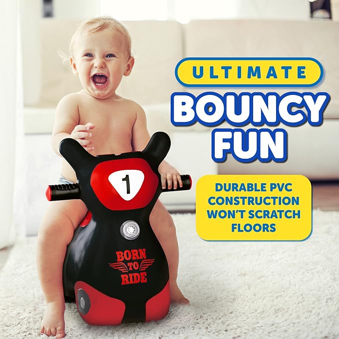Waddle Bouncy Hopper Inflatable Hopping Toy Scooter, Indoors and Outdoor for Toddlers and Kids, Boys and Girls Ages 2 Years and Up (Black/Red Zoomer)