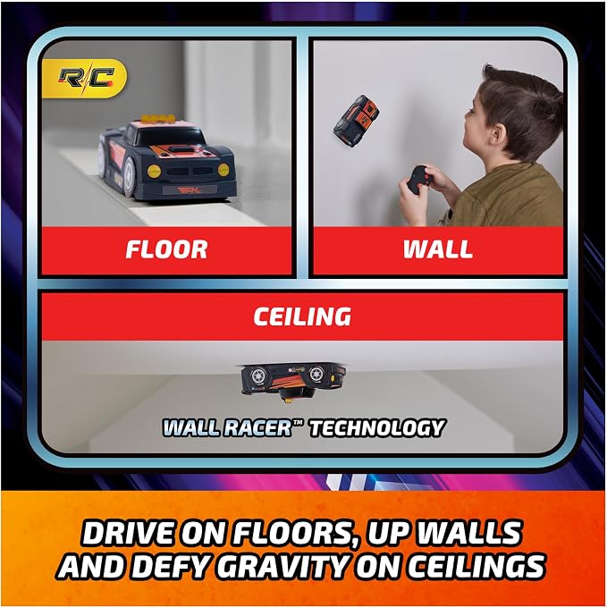 Air Hogs, Zero Gravity Racing Wall Climber, USB-C Rechargeable Wall Racer Truck, Black Indoor RC Car, Over 4-Inches, Kids Toys for Ages 4 and up
