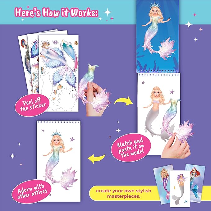 BSCOOL Angels & Fairies and Mermaid Sticker Dress Up Activity Book 2-Pack for Girls Ages 5+ – 200+ Stickers – Fantasy Paper Doll Books – Birthday Gift for Kids
