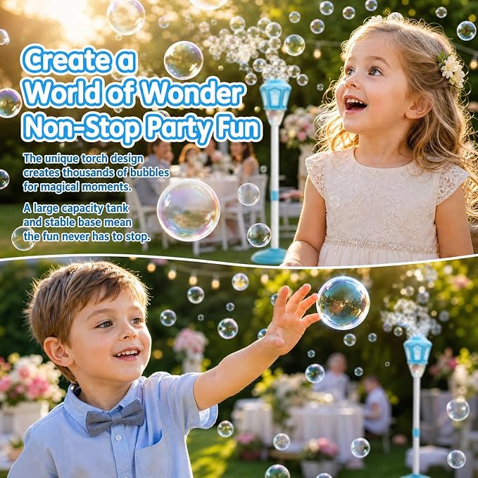 High Output Bubble Stand Machine, Automatic Bubble Blower with Colorful Lights Music, Electric Bubble Maker for Kids Toddlers, Perfect for Summer Outdoor Activities (Blue)