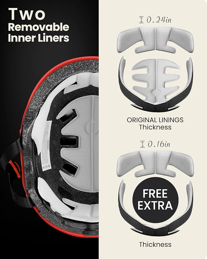 OutdoorMaster Skateboard Cycling Helmet - Two Removable Liners Ventilation Multi-Sport Scooter Roller Skate Inline Skating Rollerblading for Kids, Youth & Adults