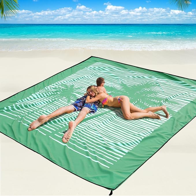 WIWIGO Beach Blanket Waterproof Sandproof Beach Mat 79" X 83"/10'x9'for 2-8 Adults Quick Drying Outdoor Picnic Mat Beach Accessories for Travel, Camping, Hiking
