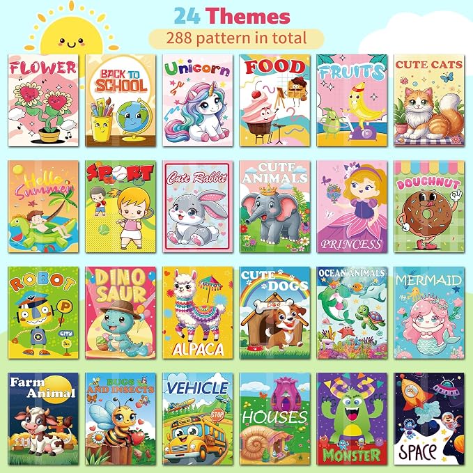 Kalysky 24 Pack Mini Coloring Books for Kids Ages 4-8 (7 * 5.1in), Party Favors Bulk Coloring Books for Toddlers 1-3, 288 Different Illustrations, Birthday Goodie Bags Stuffers for Boys Girls