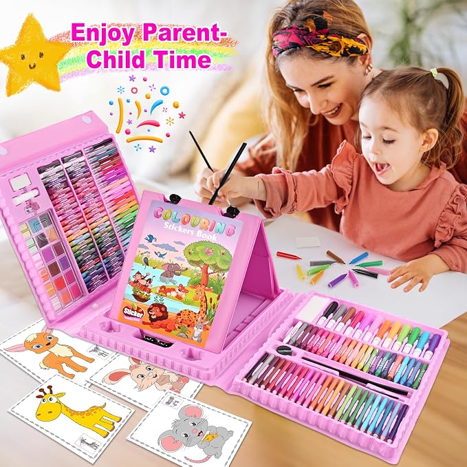 Art Supplies, 230 PCS+ Drawing Art Kit, Kids Art Set with Double Sided Trifold Easel, Colored Pencils, Crayons, Oil Pastels, Watercolor Pens, Coloring Book, Gifts for Girls Boys 4-12, Teens, Beginners