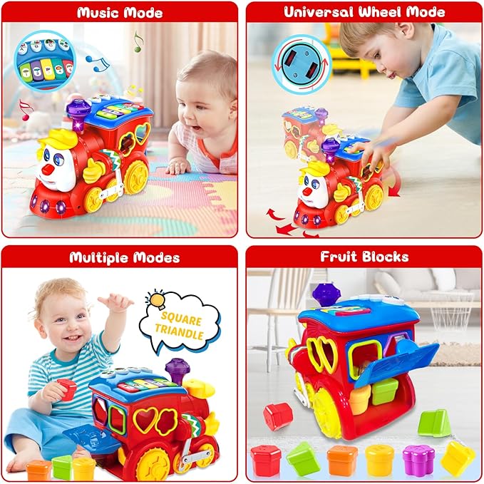 Baby Toys for 2 Year Old Boy Girl Gift Musical Train Baby Toys 18-24 Months,Early Educational Learning Montessori Kids Toys with Blocks/Light Toddler Christmas Birthday Gifts for 2 3 Year Old