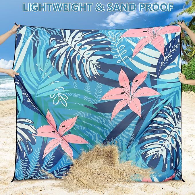 WIWIGO Beach Blanket Waterproof Sandproof Beach Mat 79" X 83"/10'x9'for 2-8 Adults Quick Drying Outdoor Picnic Mat Beach Accessories for Travel, Camping, Hiking