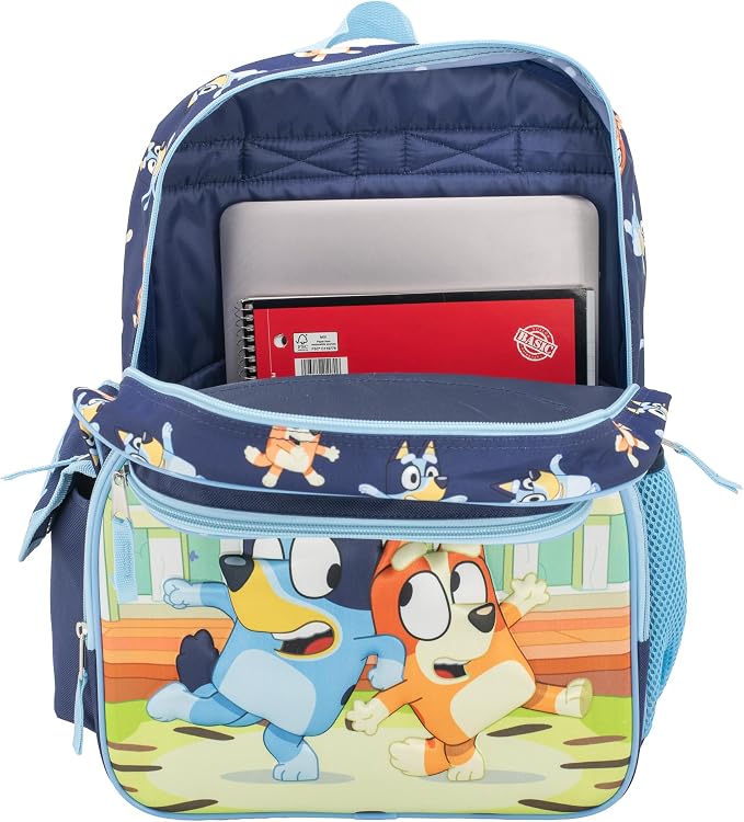 AI ACCESSORY INNOVATIONS Bluey Backpack for Girls & Boys, 16 Inch School Bag with 3D Molded Front Pocket, Blue
