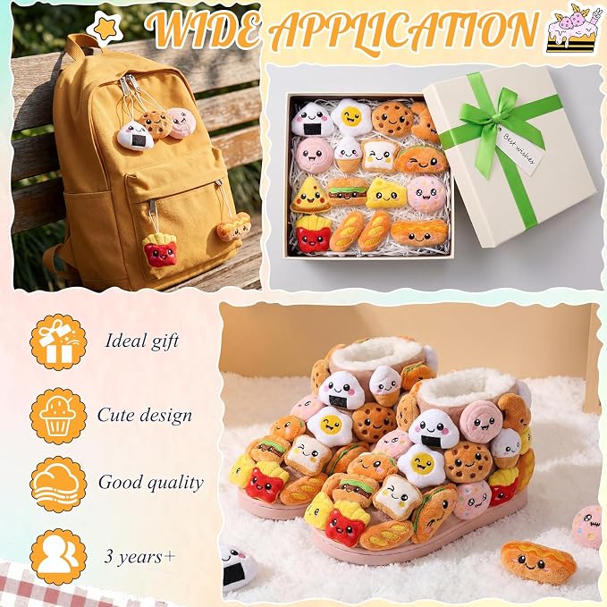 Libima 120 Pcs Mini Food Plush Keychain Set Small Sweet Food Keychain Charm Set Cute Small Bread Stuffed Toy for Carnival Birthday Party Prizes Decoration for Clothes