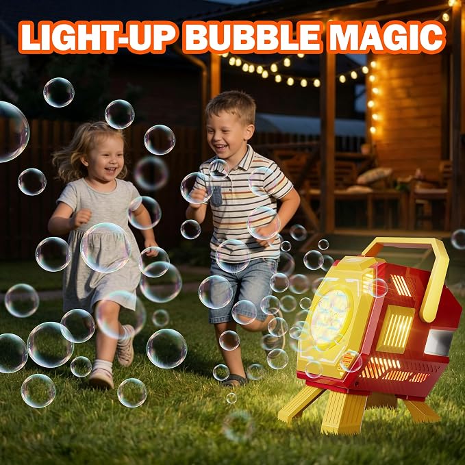 Belemar Bubble Machine for Kids with Lights, 6 Big Bubble Holes, Up to 15,000 Bubbles/Min, 320ml Large Tank, Battery Operated Portable Bubble Blower for Toddlers, Birthday Parties & Outdoor Fun