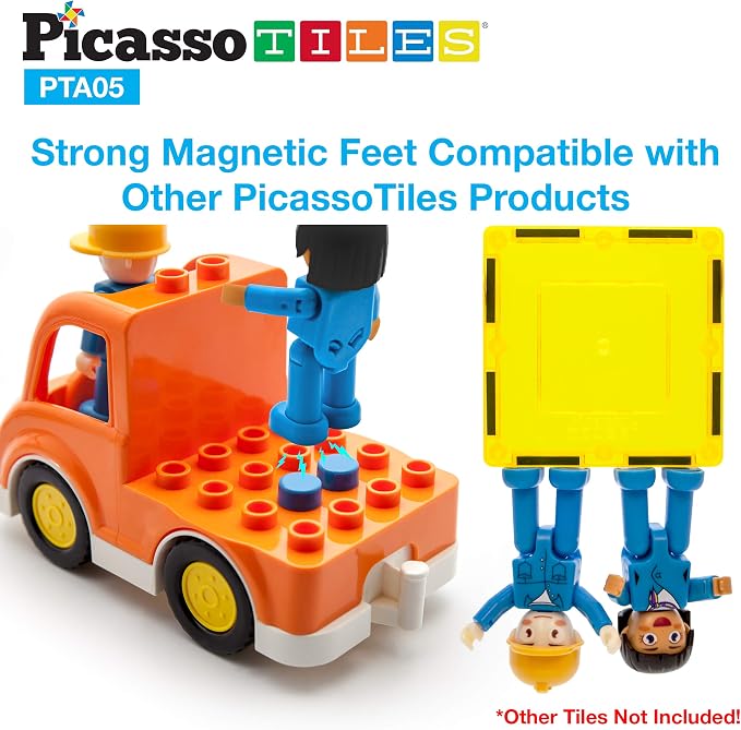 PicassoTiles Vehicle and Action Figure + Activity Center Play Table, Magnetic Pretend Playset, School Bus, Car, Truck, Drivers, Study Desk Sandbox Water Tight Storage All-in-1 331pc Blocks Marble Run
