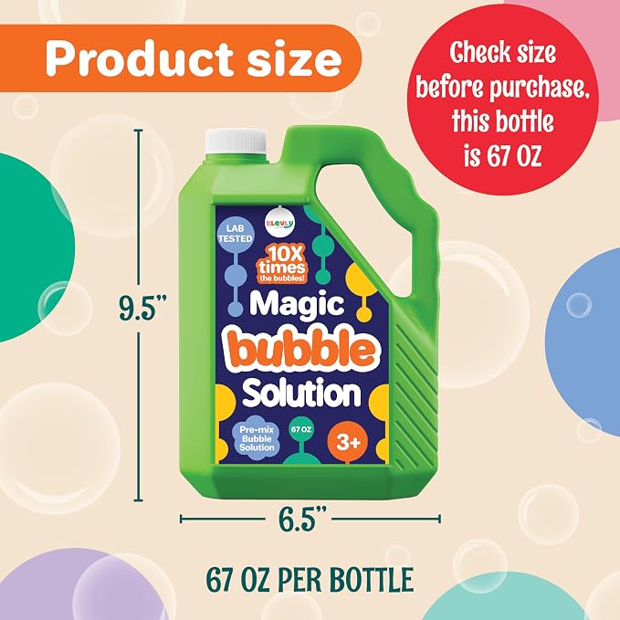 67 OZ Iridescent Bubble Solution Refill | Non-Toxic Pre-Mix Bubble Refill Solution No Mixing or Measuring Required | Bubbles for Kids | Bubbles Bulk | Bubble Machine Solution | Giant Bubbles (67 OZ)