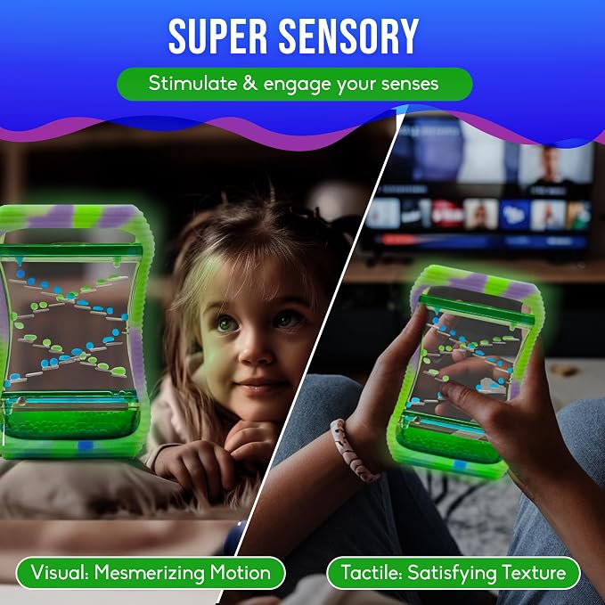 BUNMO Sensory Toys Liquid Motion Bubbler - Calming Fidget Toy for Kids & Adults - Sensory Bottles - Textured Silicone Bubble Timer with Mesmerizing Liquid Flow - Large Glow