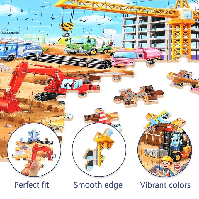 MZZOTOY Construction Site Puzzle for Kids Ages 4-8, 100 Pieces Jigsaw Puzzles for Kids Ages 3-5， Learning Educational Puzzles Toys Great Gift for Boys Girls in a Metal Box