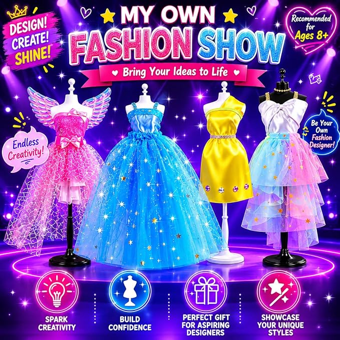 AGENTLAN Fashion Designer Kit, 900+ Dress Making Kit, DIY Craft Kit | Fashion design studio, sewing & no-sew, DIY fashion play with storage bin, gift for girls ages 6-12