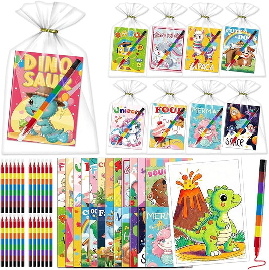 Kalysky 24 Pack Mini Coloring Books with Stackable Rainbow Crayons for Kids Ages 4-12 | Birthday Party Favors, Goodie Bag Stuffers,Classroom Prizes,Return Gift–Bulk Coloring Activity Set for Toddlers