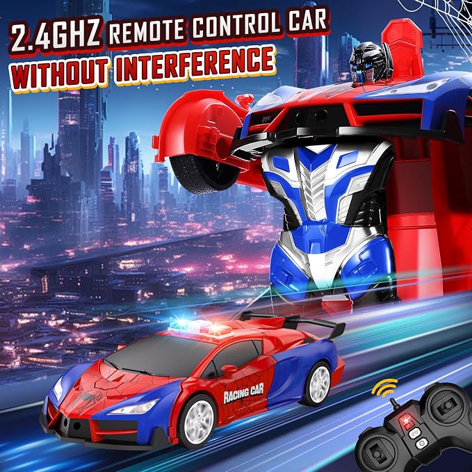 Remote Control Car, One-Button Transform Toys Car, 2.4GHz RC Cars 1:18 Scale, 360 Degree Rotation Police Car Toy Transforming into Robot Toy for Boys Girl Kids 4-7 8-12 6-8, Birthday