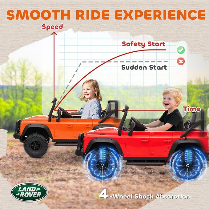 Qaba Land Rover 110SVX Licensed Electric Car for Kids, 12V Battery Powered Kids Ride On Car with Remote Control, Dual Motors, Spring Suspension, LED Lights, 3 Speeds Ride On Truck, Orange