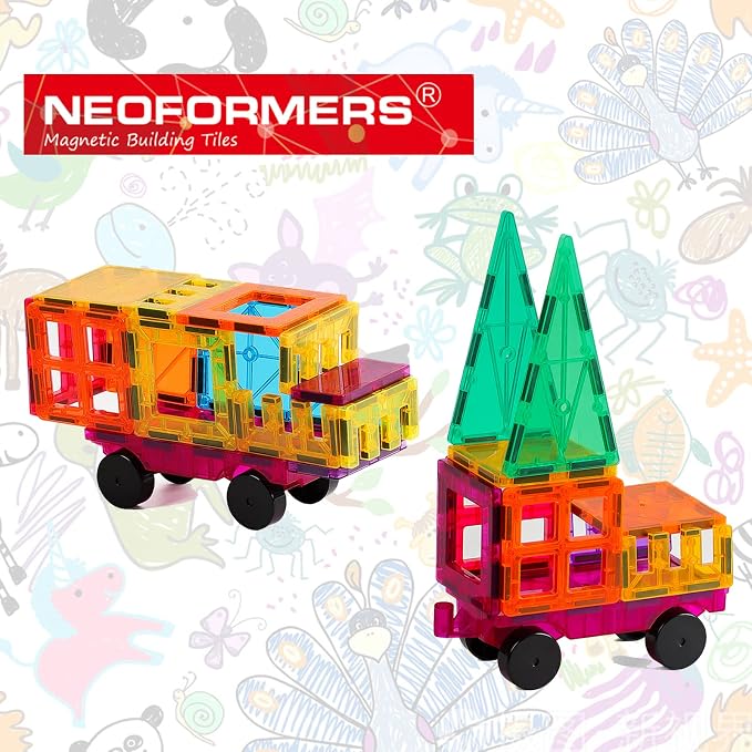 Magnetic Tiles Car Set Truck Kit Toy with Stronger Magnets, Educational Magnet Cars with Re-Enforced Hitch and Long Bed for Girls Boys Toddler Ages 3+ (Blue & Purple)