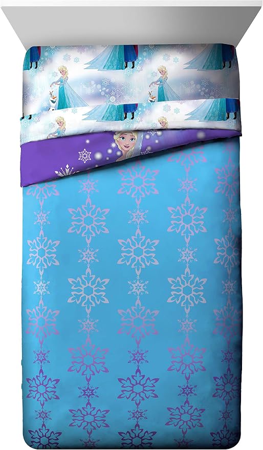 Jay Franco Disney Frozen Girls Kids Full Comforter Set - 7 Piece Bed in a Bag Reversible Comforter & Sheet Set with Shams, Elsa and Anna - Super Soft Fade Resistant Microfiber Machine Washable