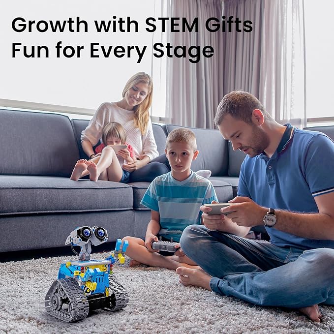 Sillbird Robot Building Kit with Remote Control STEM Gifts for Boys Ages 8-12, Coding Robotic Toys for Kids Birthday, Build 5in1 Models with 488 Pieces - Blue