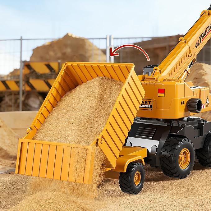 KukuFun 3-in-1 Truck Toys for Boys 3-5 Year Old, Construction Sandbox Toy with Dump Crane Bulldozer，Indoor/Outdoor Sand Toys for Kids Toddlers Girls Age 3-8，Birthday Gifts