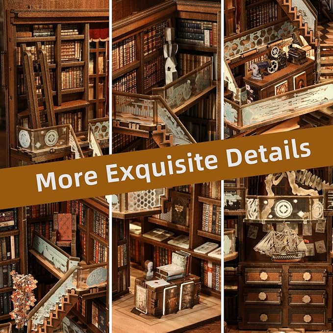 MiniCity Book Nook Kit, DIY Miniature Dollhouse Booknook Kit, 3D Wooden Puzzle Bookend Bookshelf Insert Decor with LED Light for Teens and Adults (Beyond Library Max)