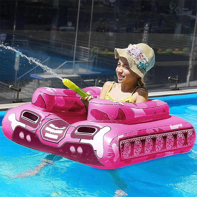 Tank Pool Floats Kids Adults - Jasonwell Inflatable Pool Floaties Swimming Pool Tank with Water Cannon Gun Swim Floaty Rafts Lake Beach Party Pool Toys for Boys Girls Toddlers Kids Adults (Rose, M)