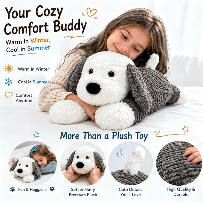 MaoGoLan 4lb-Weight Dog Stuffed Animal for Anxiety Adults Kids Cuddly Pillow, 24 Inch Puppy Plush with Microwavable Heating/Cooling Pad, Soft Plush Toy for Dog Lovers Gift Christmas Birthday