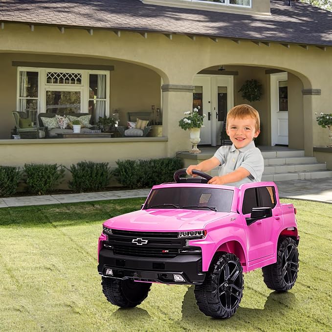 Kids Ride on Vehicle with Remote Control for 3-8 Years Toys,12V Licensed Chevrolet Silverado GMC Powered Wheels Electric Car, MP3 Music,FM Radio, Spring Suspension, LED Light,Pink