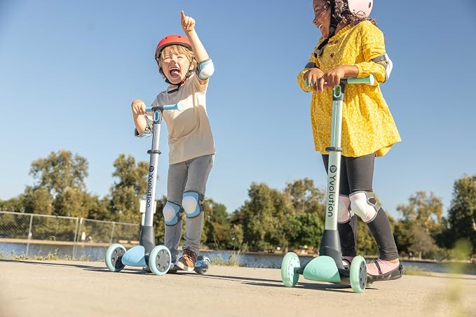 Yvolution Y Glider Nua 3-Wheel Kids Scooter – Adjustable Height, Arc-Folding Handlebar, LED Light-Up Front Wheels, Extra-Wide Deck, Ages 3-10