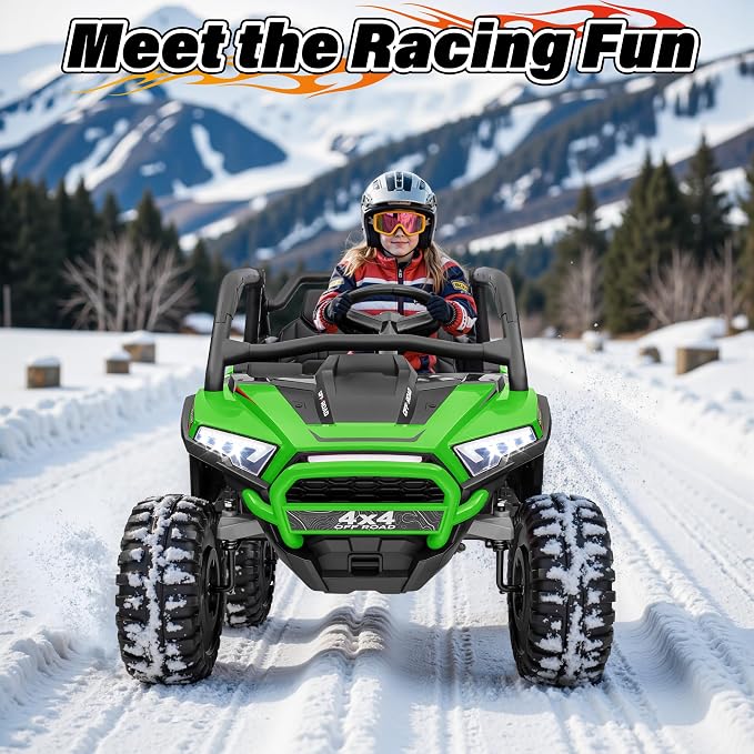 24V Ride on Car, 2 Seater XL 4X4 Off-Road UTV w/RMP2000W Powerful Motors, Remote Control, Bluetooth Music, LED Lights, 24 Volt Ride on Toys for Big Kids, Green